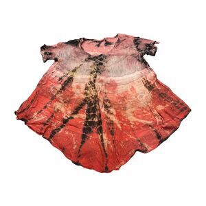 Papa Vancouver Blouse Top Womens Free Size Coral Black Printed Classic Round Hem